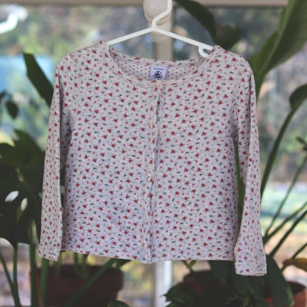 PETIT BATEAU Floral print button-up long sleeve top